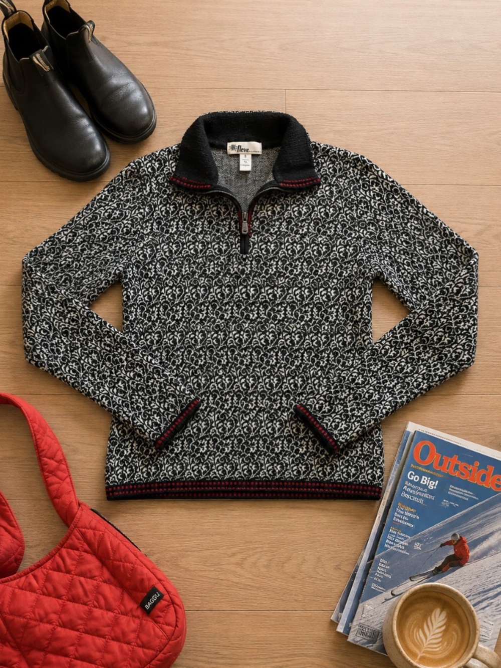 NWOT Neve Designs S 100% Wool Nordic Sweater 1/4 Zip Scandinavian Ski Lodge Apre